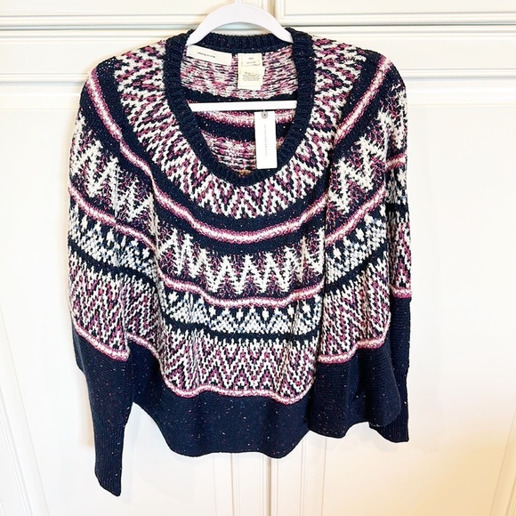 Anthropologie Women’s Sleeping on Snow Midland Fair Isle Poncho Pullover Sweater - Picture 3 of 10
